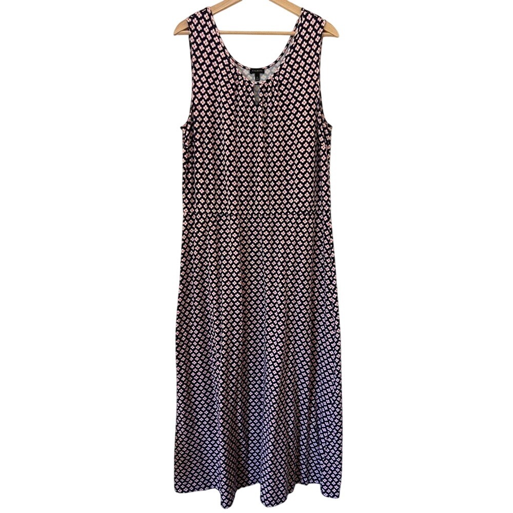 Talbots Maxi Dress Navy and Pink tiny flower design Women's XL